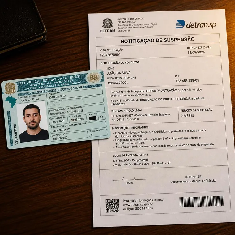 CNH e notificação de suspensão do direito de dirigir do DETRAN
